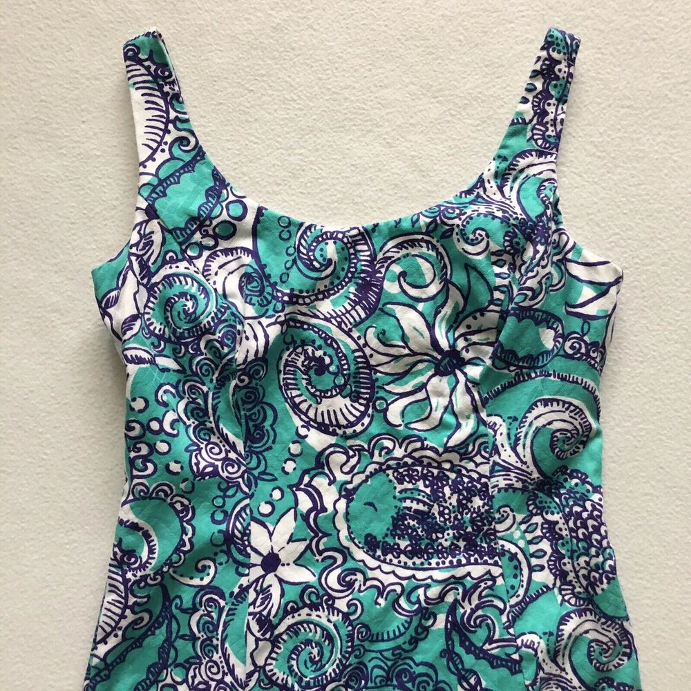 Lilly Pulitzer Women Seafoam Montauk Gold Tassel Eaton Shift Sleeveless Dress 0 - Picture 3 of 11